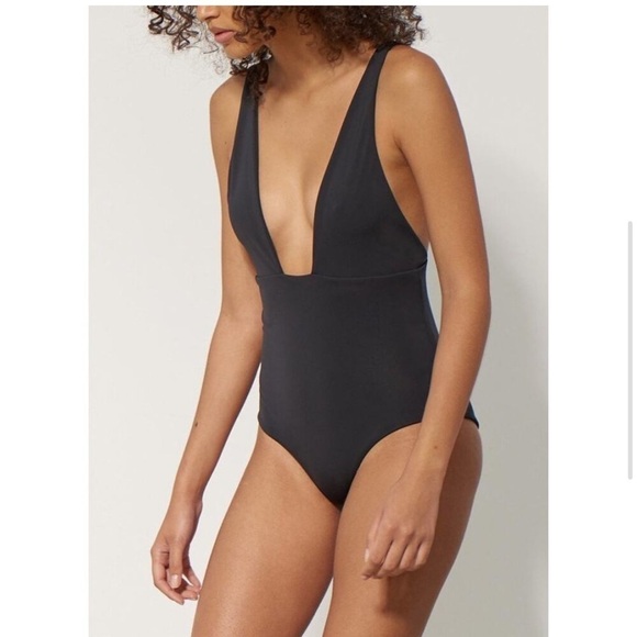 Mara Hoffman Audrey One Piece Swimsuit Black Plunge Bathing Suit Size M NWT - Picture 3 of 15